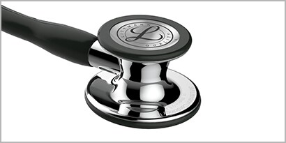 3M Littmann Cardiology IV Stethoscope with Black tubing and Mirror chestpiece finish on white background 
