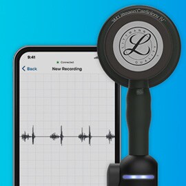 3M Littmann CORE Digital Stethoscope connected to Eko software on phone