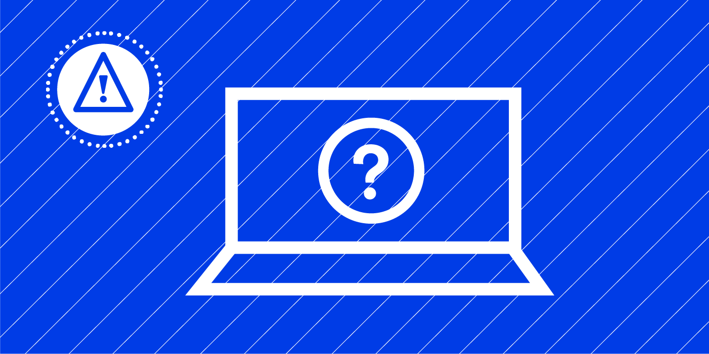 Icon image of a laptop with a question mark in the middle to indicate a product that has disappeared from an ecommerce platform
