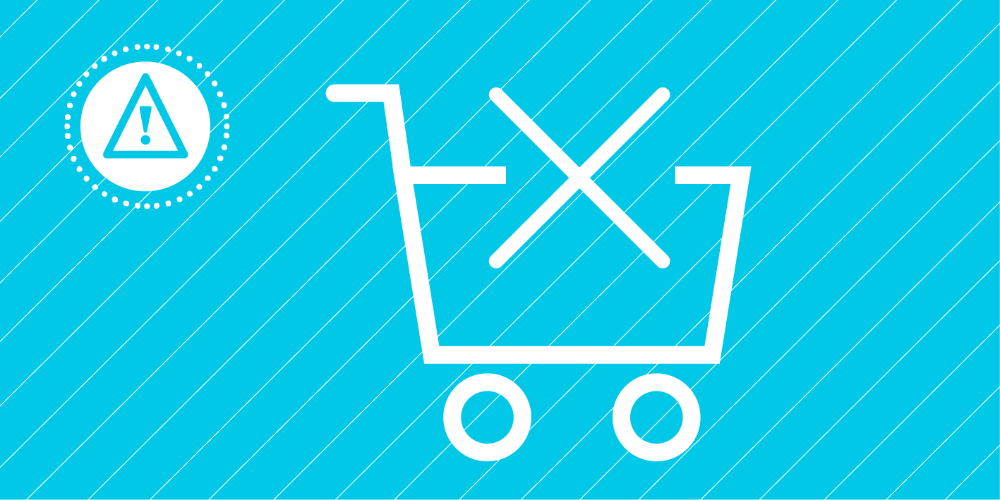 Icon image of a shopping cart with an X over it to indicate that an item is no longer available for purchase
